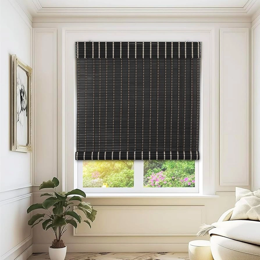 Durable black PVC chick blinds for windows with stylish woven design